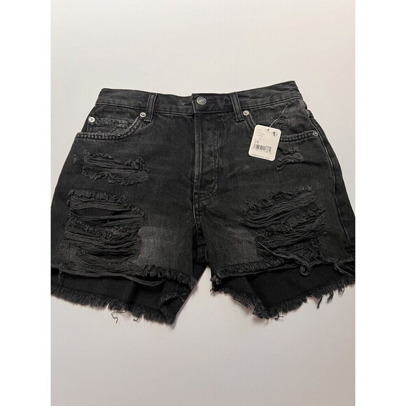 Free People Maggie Mid Rise Black Distressed Cut Off Jean Shorts SZ 25 NWT - Picture 2 of 6